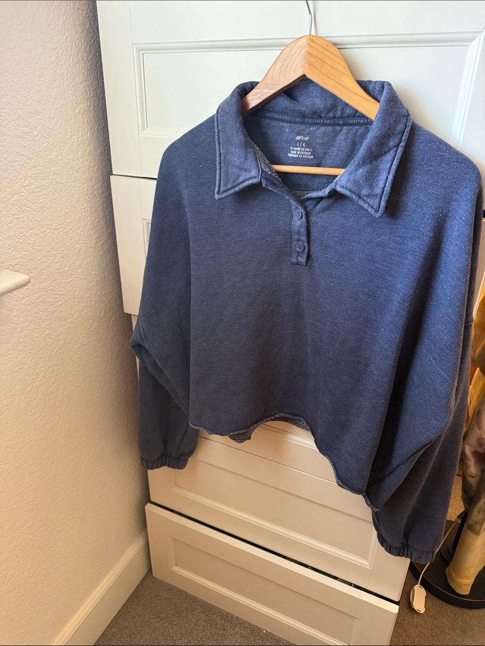 aerie Navy Cropped Collared Pullover